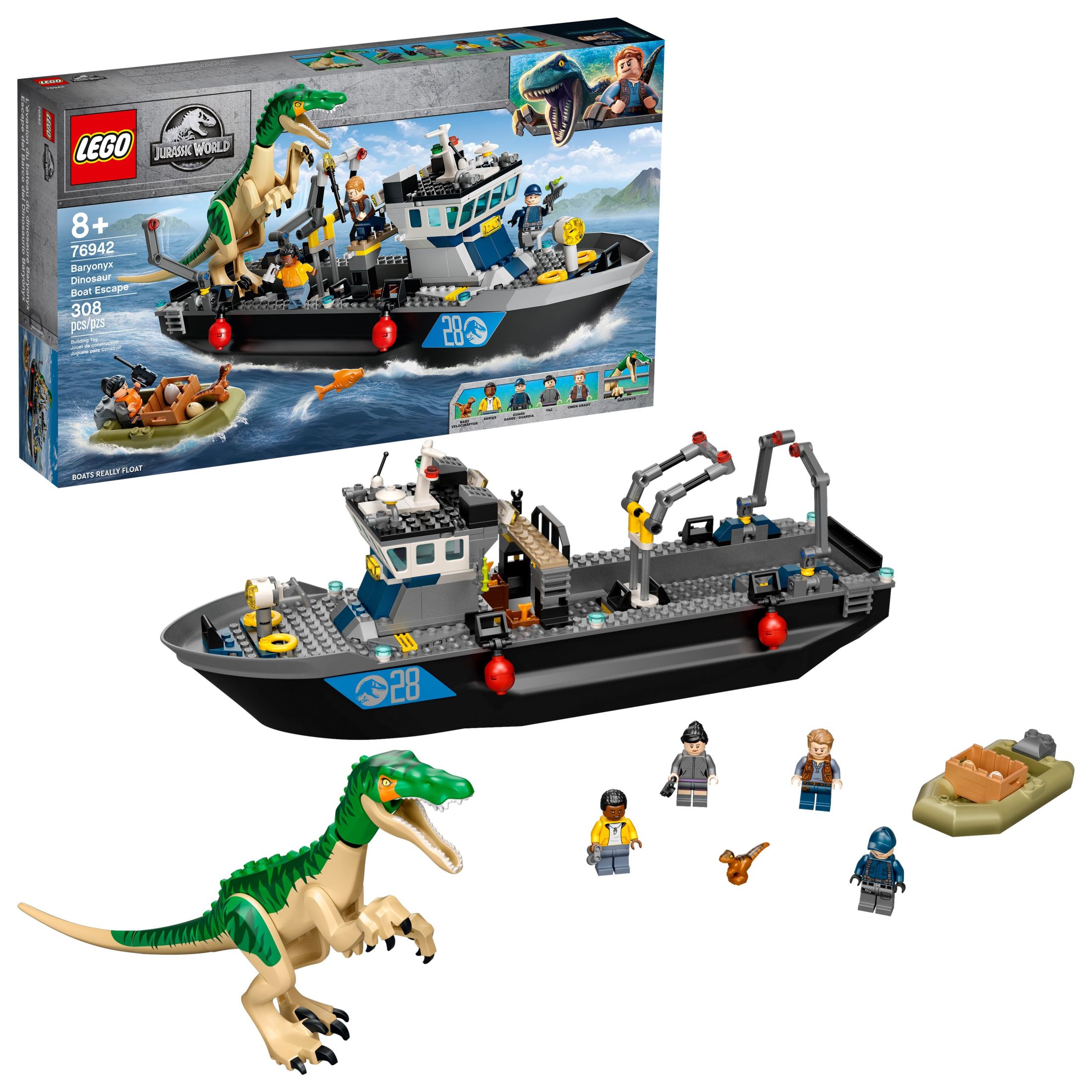 LEGO Jurassic World Baryonyx Dinosaur Boat Escape 76942 Building Toy Playset (308 Pieces) - image 1 of 8