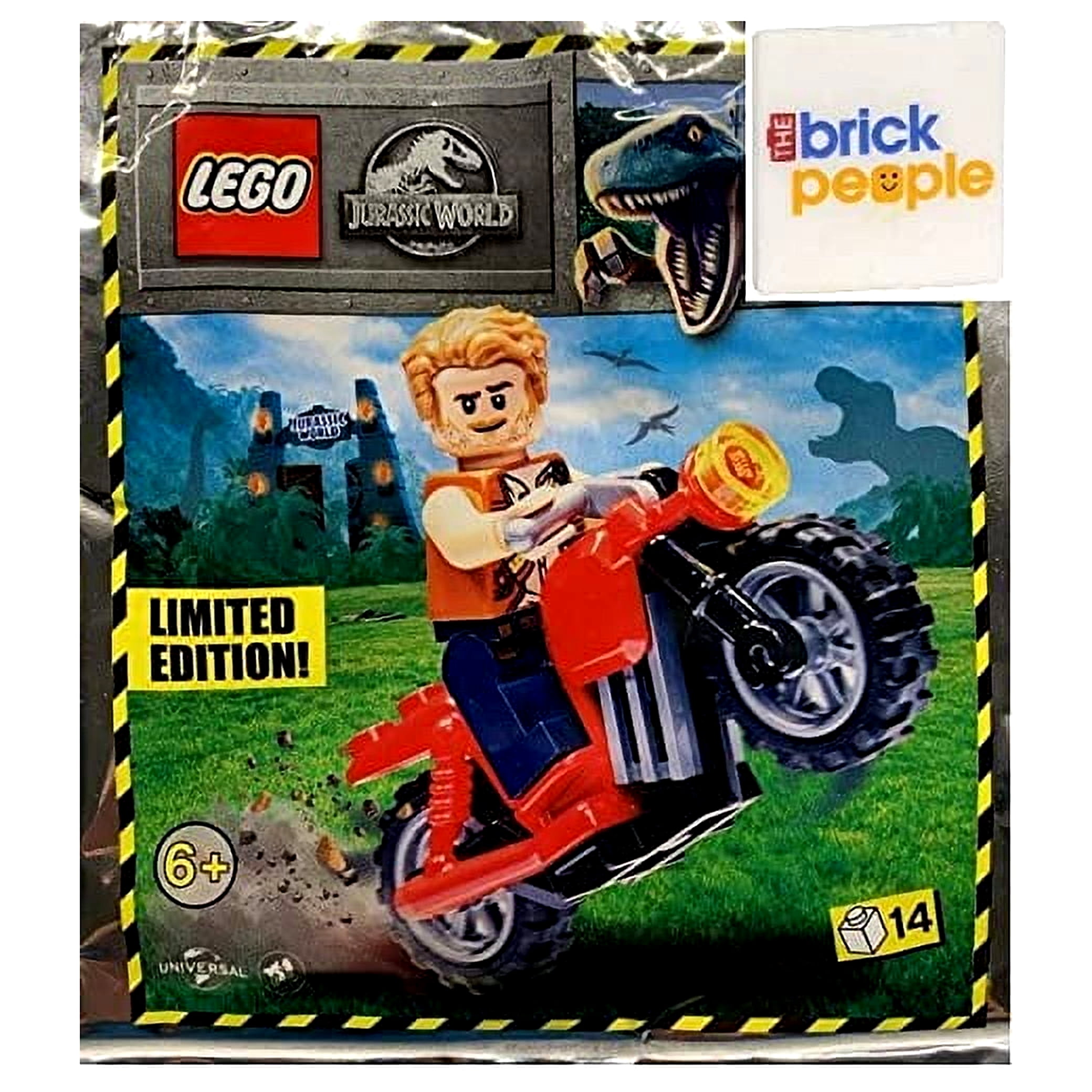LEGO Jurassic World: Owen with Motorcycle, includes bonus tile