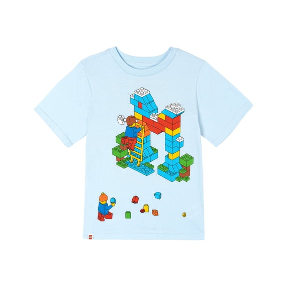 LEGO Little Boys' Short Sleeve T-Shirt Light Blue Bricks