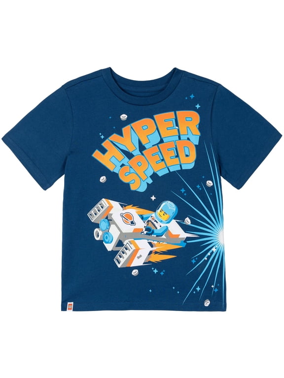 Little Boys' Short Sleeve T-Shirt Navy Space Speed