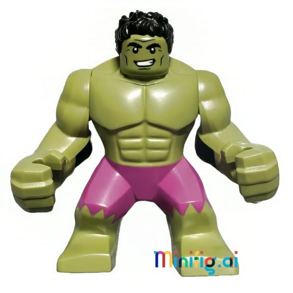 LEGO Marvel Super Heroes Hulk Minifigure with Black Hair in Magenta Pants From Set 76152