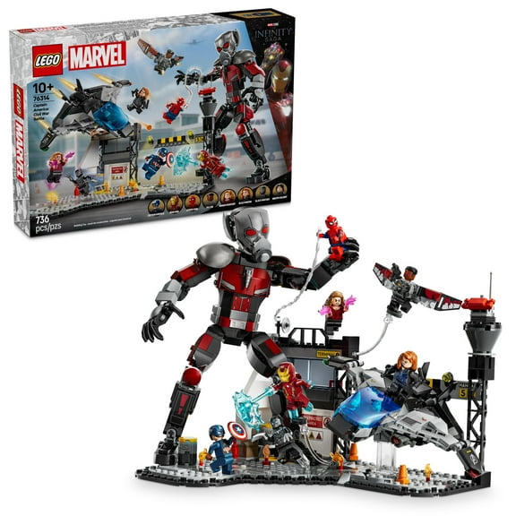 LEGO Marvel Captain America Civil War Action Battle Building Toy Set - Marvel Superhero Toy for Kids, Boys and Girls, Ages 10+ - with 8 Minifigures and Giant Ant Man - Gift Idea for Birthday - 76314