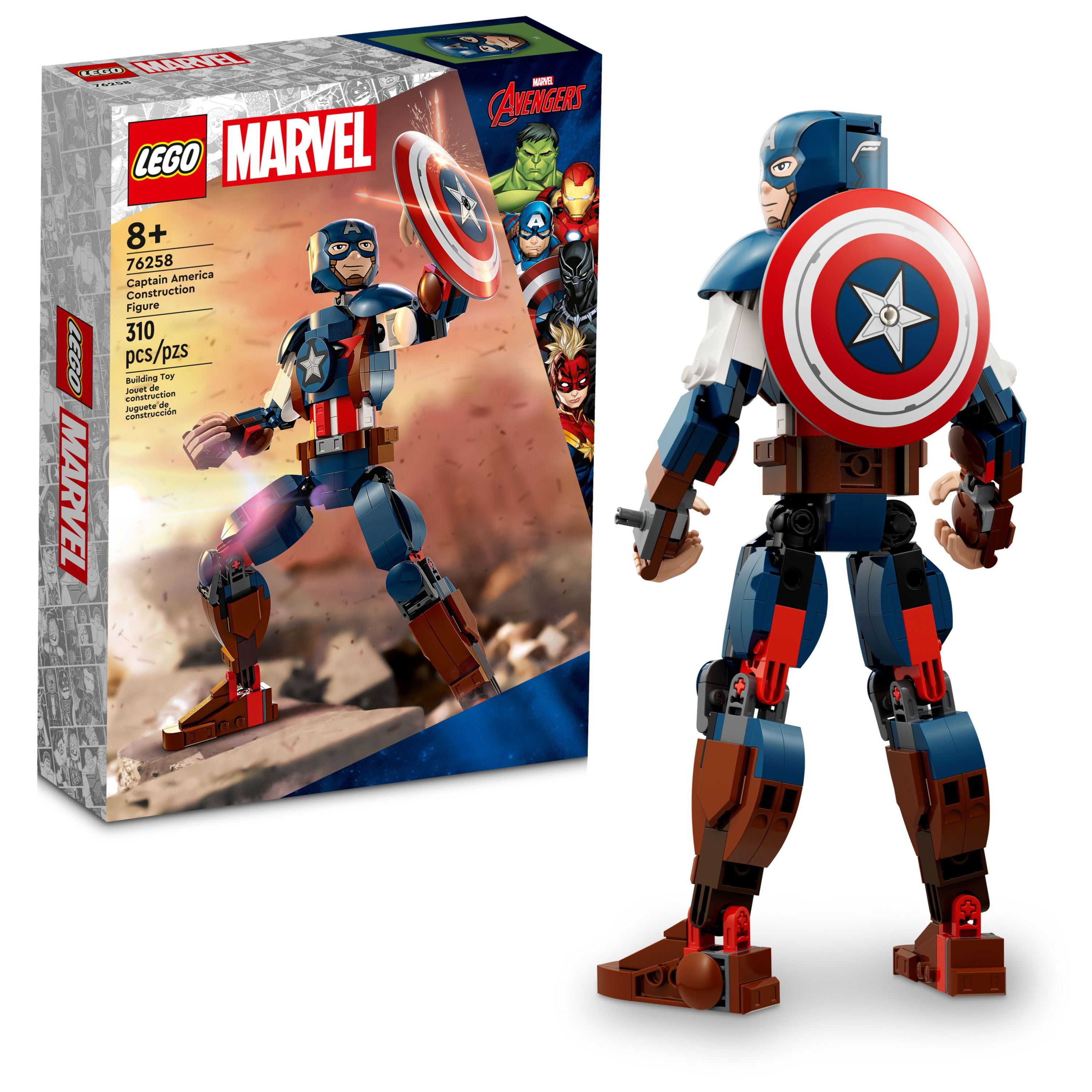 LEGO Marvel Captain America Construction Figure 76258 Buildable Marvel  Action Figure, Posable Marvel Collectible with Attachable Shield for Play  and