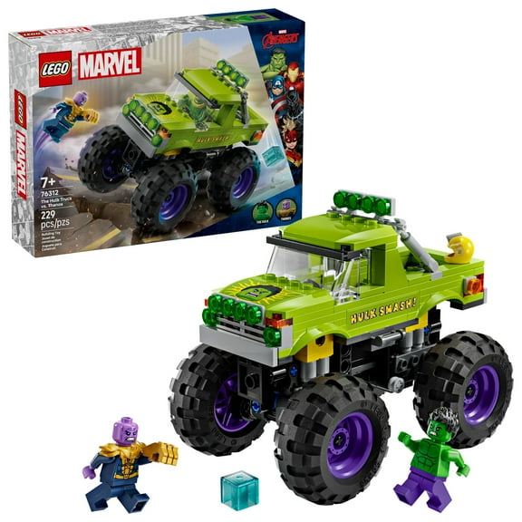 LEGO Marvel The Hulk Truck vs. Thanos - Monster Truck Building Toy for Kids 7+ - Includes Hulk & Thanos Toy Minifigures - Creative Birthday Gift Idea for Girls and Boys - 76312