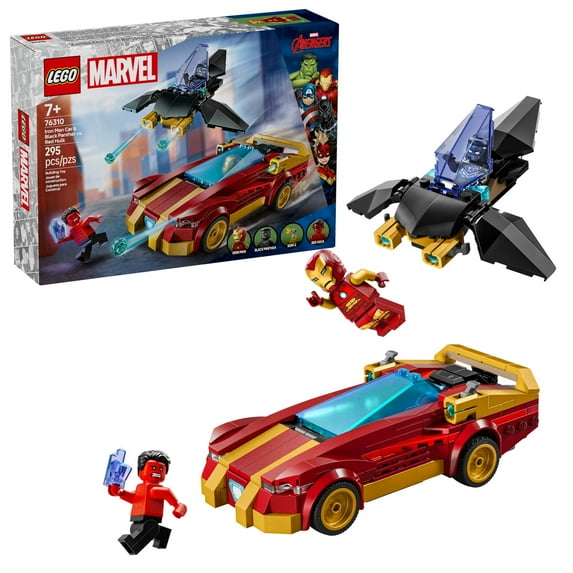 LEGO Marvel Iron Man Car & Black Panther vs. Red Hulk Building Toy - Marvel Superhero Toy for Kids, Boys and Girls, Ages 7+ - with 3 Minifigures - Gift Idea for Birthday - 76310