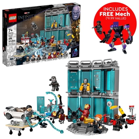 LEGO Marvel Iron Man Infinity Saga Armory 76216 with Bonus LEGO Marvel Black Panther Mech Armor 76204 Building Set (620 Pieces)