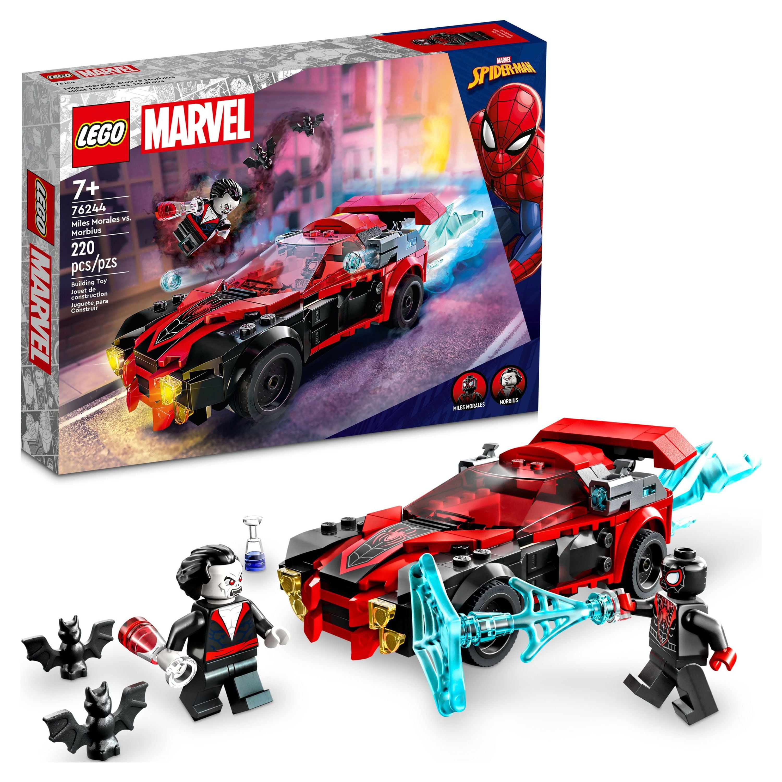 LEGO Marvel Spider-Man Miles Morales vs. Morbius 76244 Building Toy -  Featuring Race Car and Action Minifigures, Adventures in The Spiderverse,  Movie Inspired Set, Fun for Boys, Girls, and Kids 