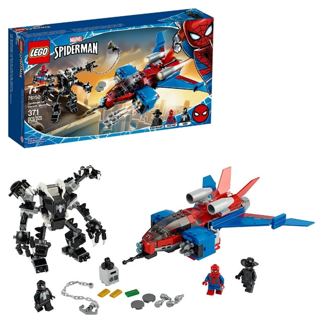 LEGO Marvel Spider-Man Spider-Jet vs Venom Mech 76150 Building Kit with Minifigures, Mech and Plane (371 Pieces)