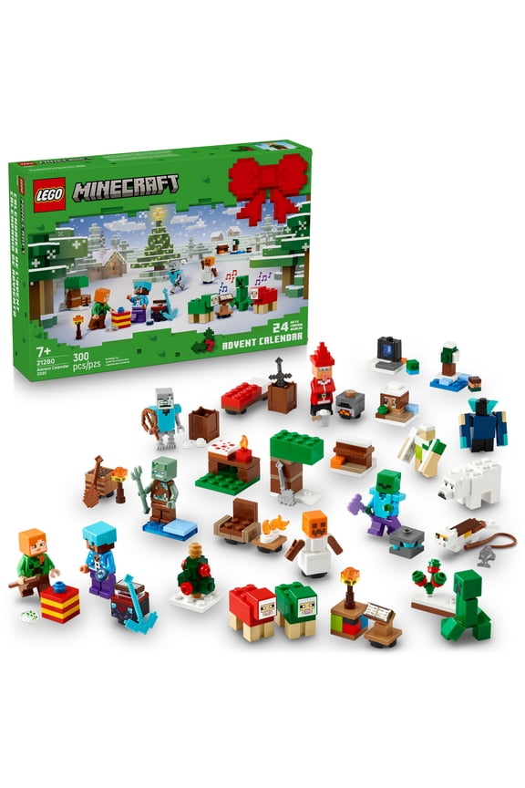 Minecraft Advent Calendar 2025 Building Toy - Kids Holiday Countdown Set for Boys & Girls, Ages 7+ - 24 Buildable Surprises & 8 Minifigures for Gamers - Collectible Gift for Christmas - 21280