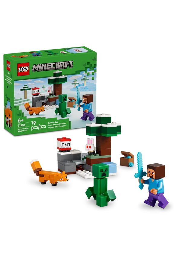 Minecraft Steves Taiga Adventure Building Toy for Boys & Girls - Video Game Playset & Toy Figures for Kids, Ages 6 + - W/2 Minifigures & 2 Pretend Play Animals - Gift Idea for Birthdays - 21583