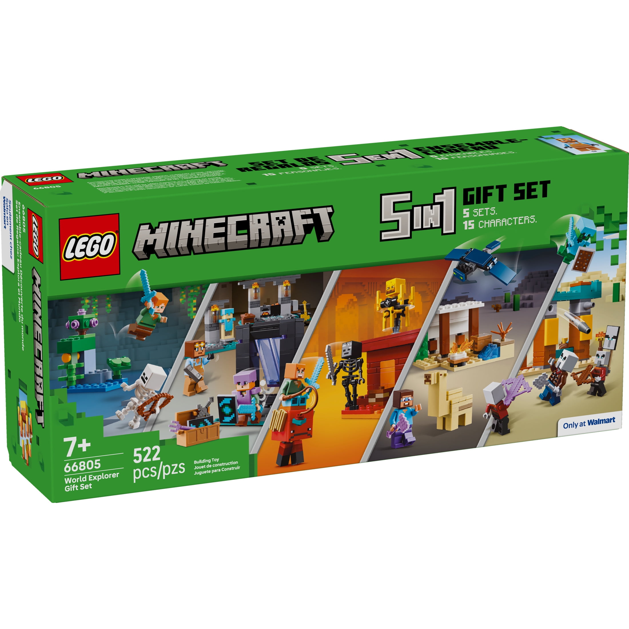 LEGO Minecraft Gift Set - 5 epic sets with 15 characters in 1 Box: Steve’s Desert Expedition, The Armory, The Nether Lava Battle, The Illager Desert Patrol, and The Lush Cave Fight - 66805