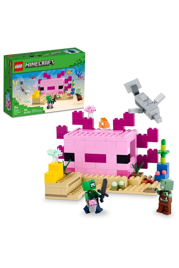 Minecraft The Axolotl House 21247 Building Toy Set, Creative Adventures at a Colorful Underwater Base, Includes a Diver Explorer, Dolphin, Drowned and More, Minecraft Toy for 7 Year Old Kids