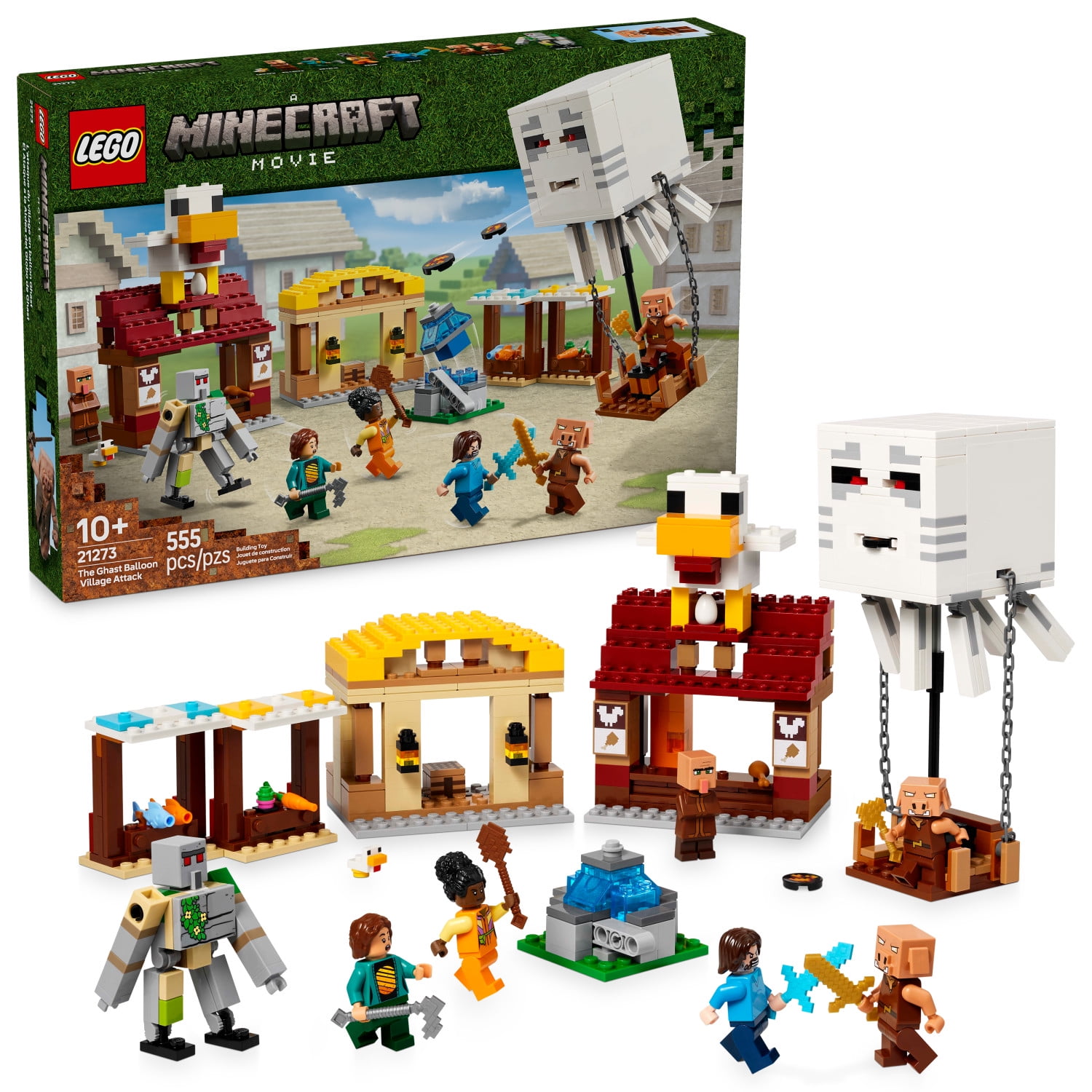 LEGO Minecraft The Ghast Balloon Village Attack- Toy Building Set for Kids, Girls and Boys Ages 10+ -  Includes Steve, Natalie, and Dawn Minifigures -  Birthday Gift Idea - 21273