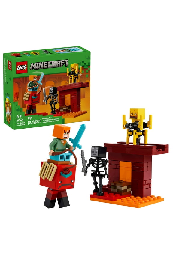 Minecraft The Nether Lava Battle Toy and Playset - Building Minecraft Toy for Kids, Ages 6+ - Alex, Wither Skeleton, Blaze and Strider Figures for Pretend Play - Gift Idea for Birthdays - 21266