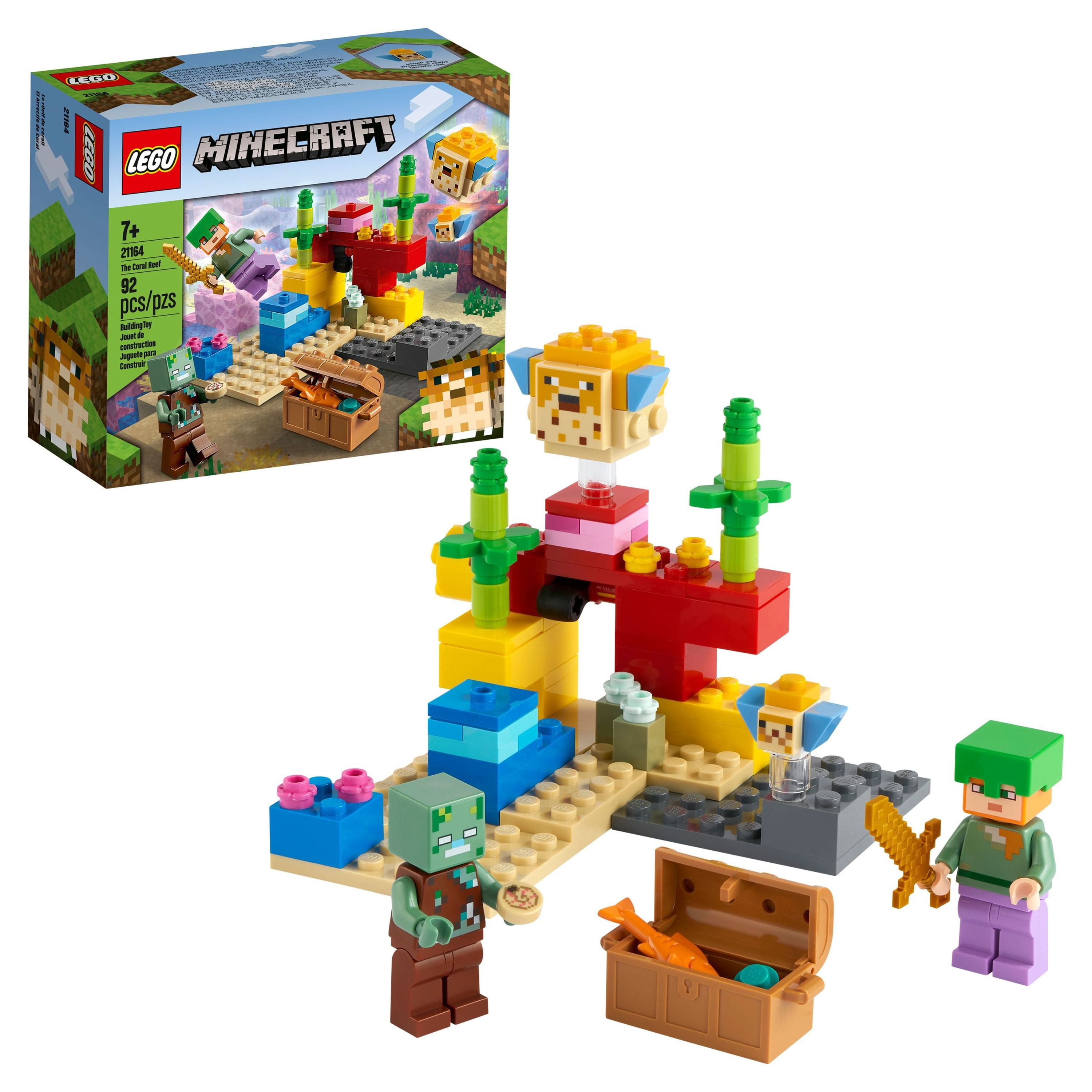 LEGO Minecraft The Coral Reef 21164 Building Toy with Alex, 2 Brick-Built  Puffer Fish Animal Figures and Drowned Zombie Figure, Gifts for Kids, Boys  
