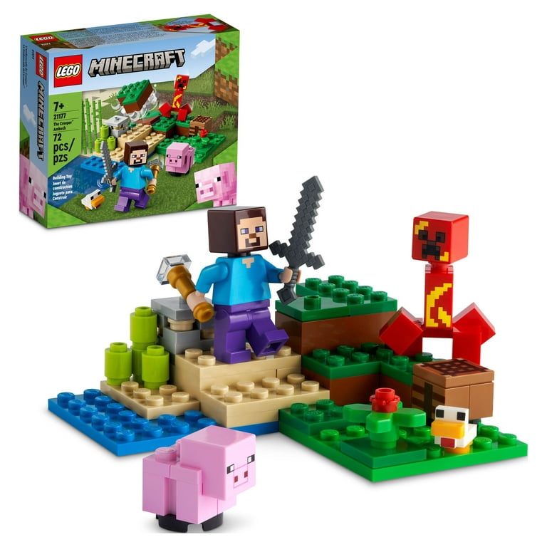 LEGO Minecraft The Creeper Ambush Building Toy 21177, Pretend Play Zombie  Battle, Ore Mining and Animal Care with Steve, Baby Pig & Chicken  Minifigures, Gift for Kids, Boys and Girls Age 7+