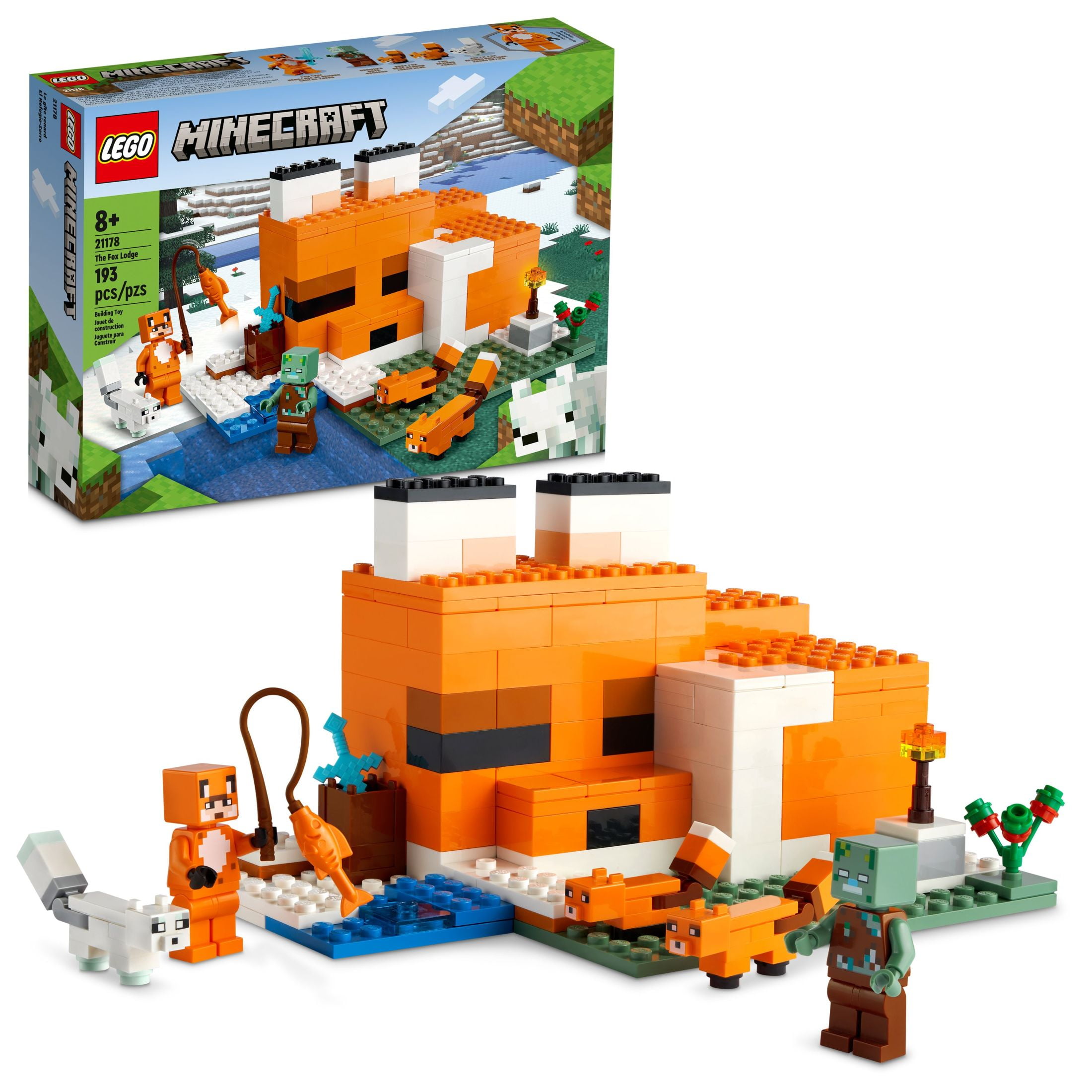 LEGO Minecraft The Fox Lodge House 21178 Animal Toys with Drowned