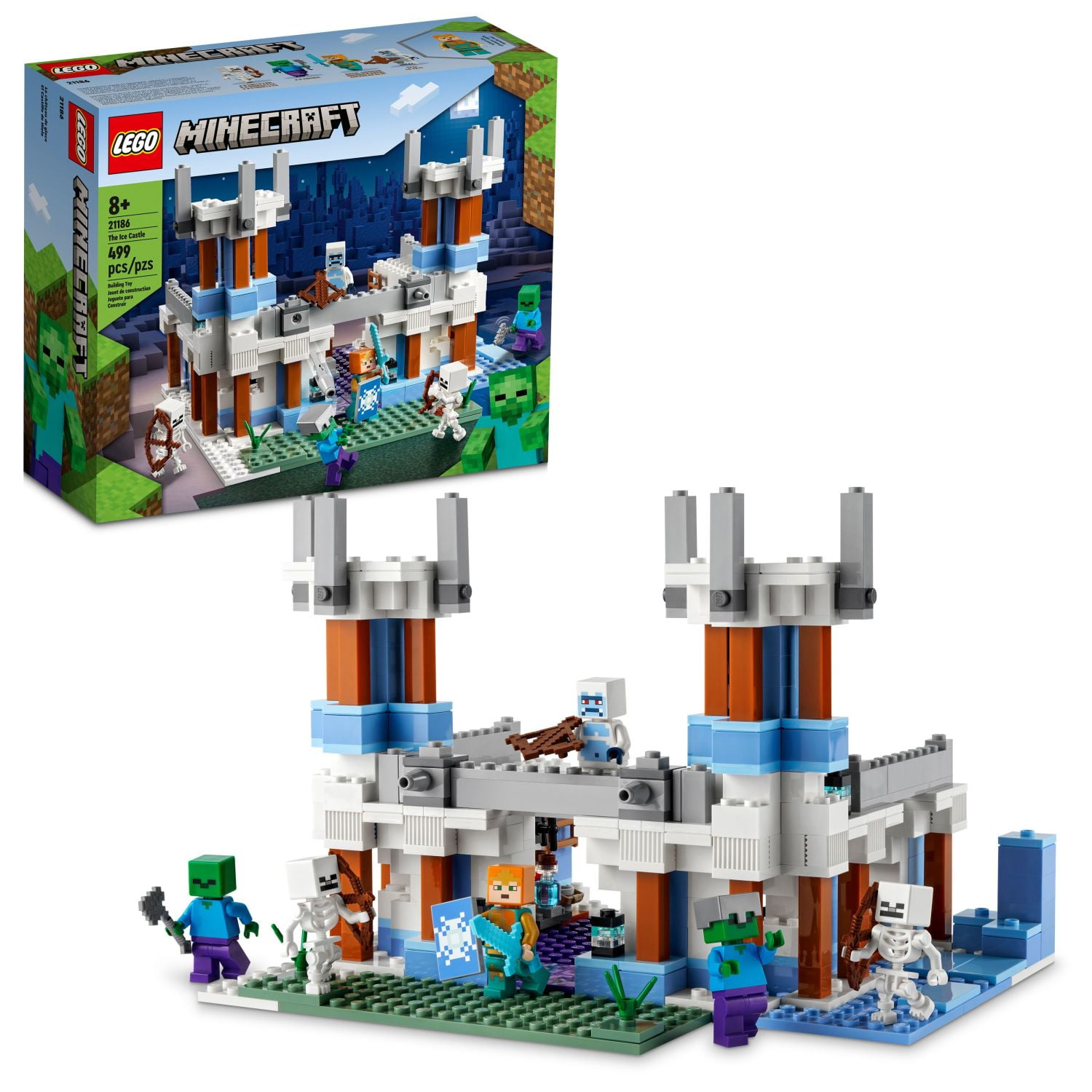 LEGO Minecraft Ice Castle Toy Set Craft Kit with Zombie Skeleton Figures 21186 Birthday Gift for Kids 8 Walmart