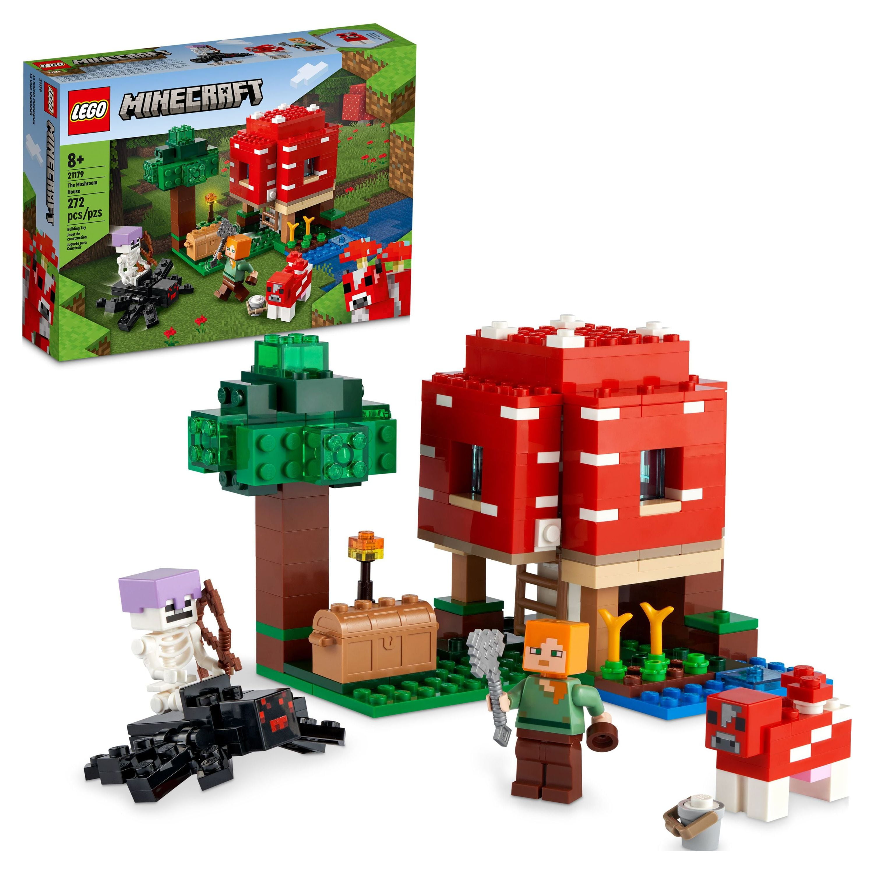 LEGO Minecraft The Mushroom House 21179 Building Toy Set for Kids Age 8  plus, Gift Idea with Alex, Spider Jockey & Mooshroom Animal Figures
