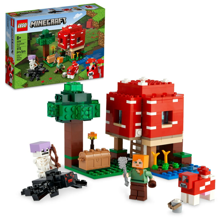 LEGO Minecraft The Mushroom House 21179 Building Toy Set for Kids Age plus, Gift Idea with Alex, Spider Jockey & Mooshroom Animal Figures - Walmart.com