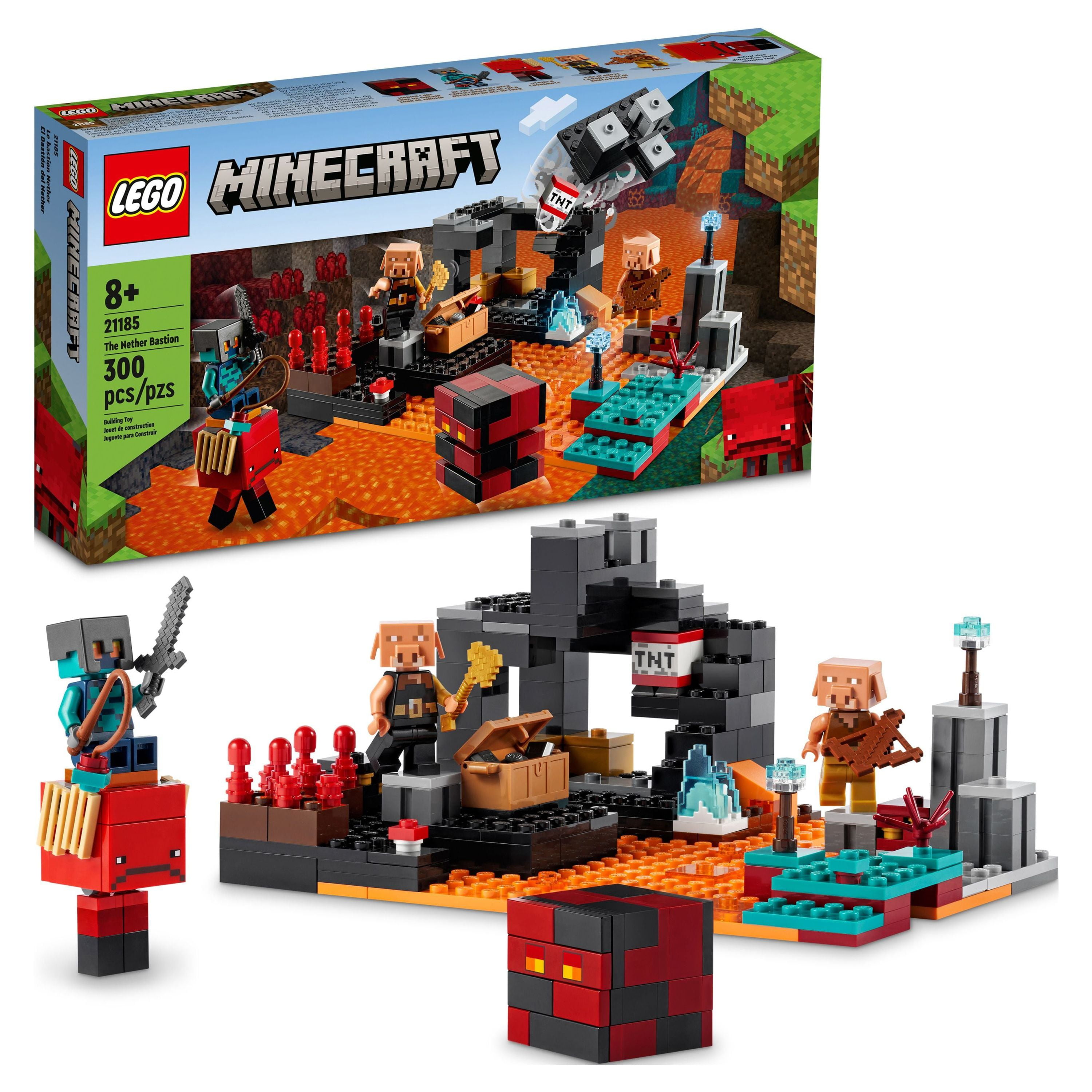 LEGO Minecraft The Nether Bastion Set, 21185 Battle Action Toy with Mob,  Piglin Brute & Strider Figures, for Kids, Boys and Girls Age 8 Plus 