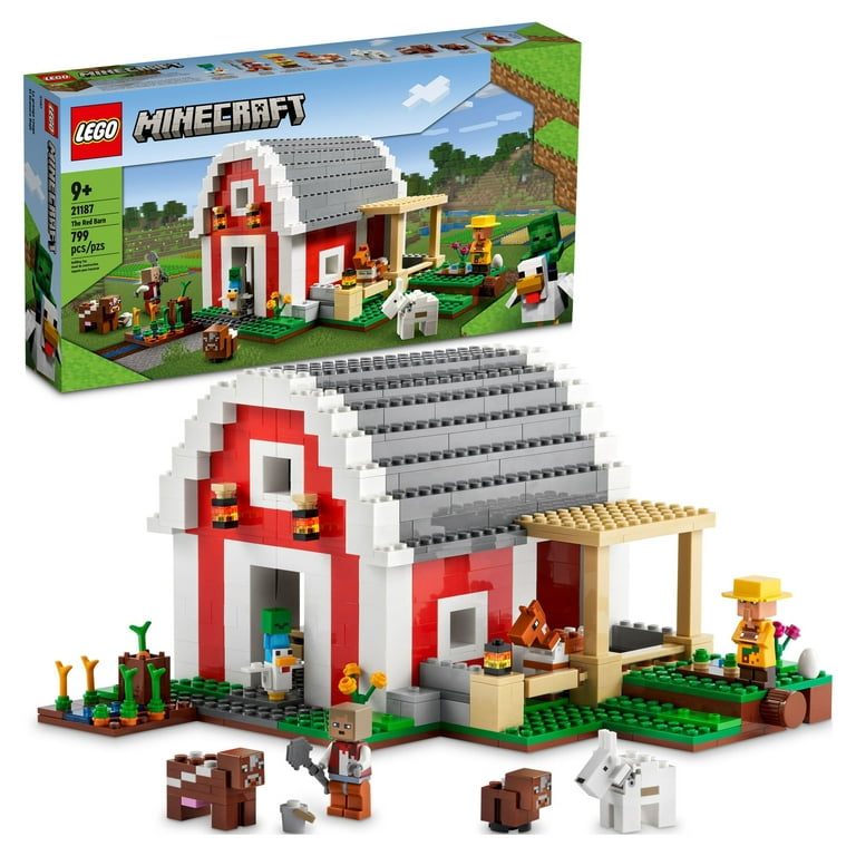 LEGO Minecraft The Red Barn Farm House Toy 21187 with Villager and Zombie  Figure Plus Goat, Cow & Horse Animal Figures for Kids