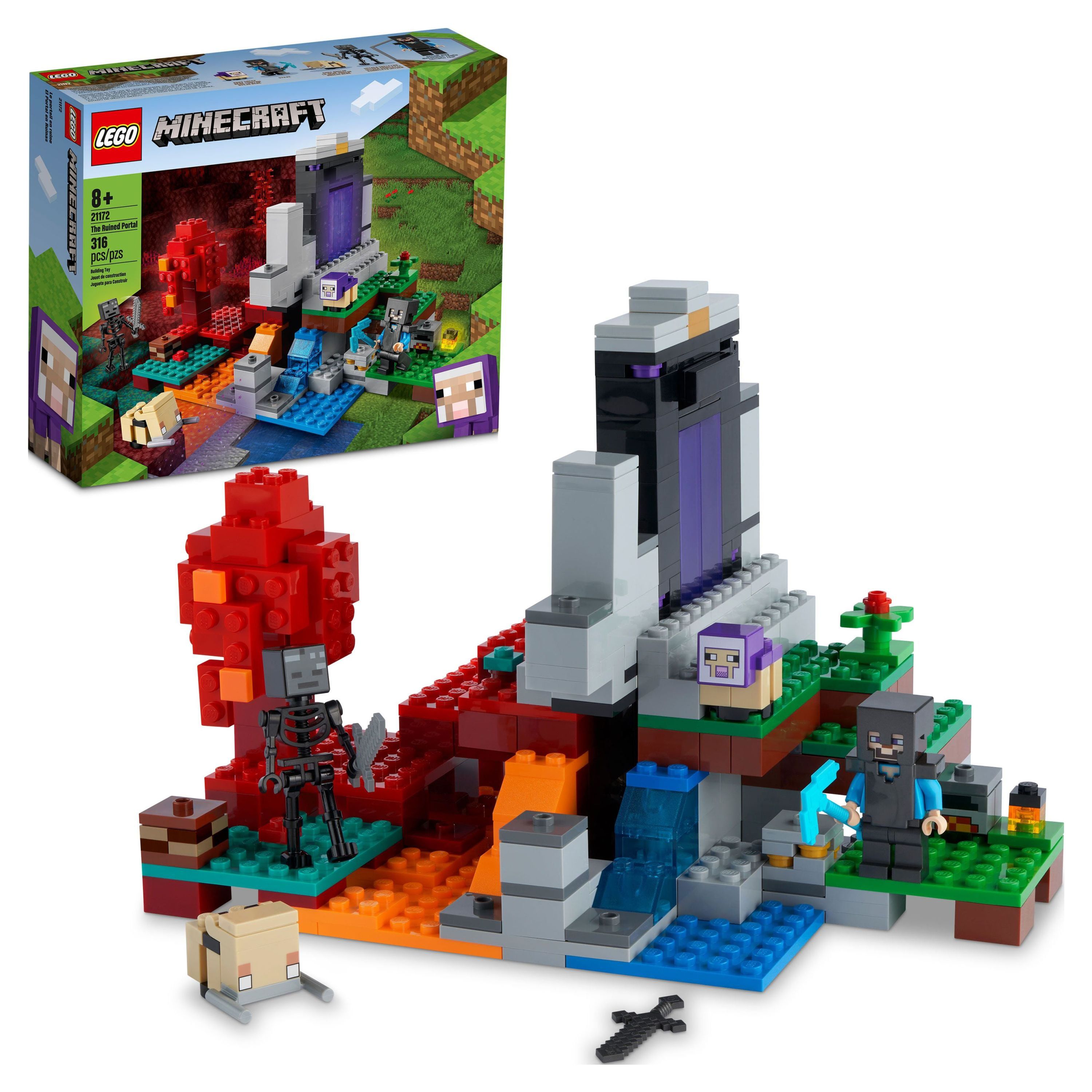 LEGO Minecraft The Ruined Portal Building Toy 21172 with Steve and Wither Skeleton Figures, Gift Idea for 8 Plus Year Old Kids, Boys & Girls - image 1 of 8