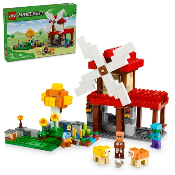 LEGO Minecraft The Windmill Farm Video Game Toy, Farm Building Set with Minecraft Minifigures and Equipment, Zombie Themed Birthday Gift for Kids, Minecraft Toy for Boys and Girls Ages 8 and Up, 21262