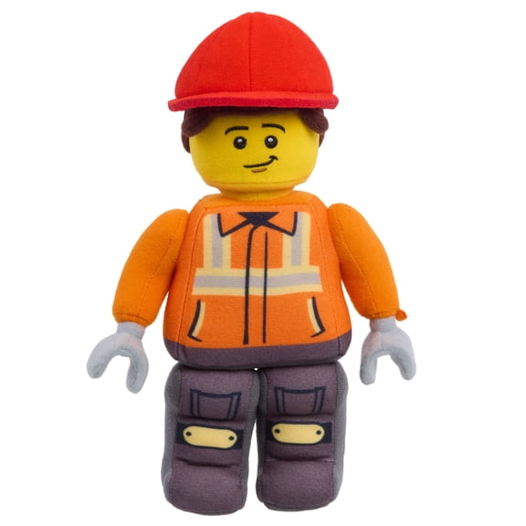 LEGO Minifigure Small Plush Construction Worker, Soft Collectible Builder Plush Toy Inspired by LEGO Minifigures, Career Character Plush for Kids and Collectors, by Just Play, Ages 4+