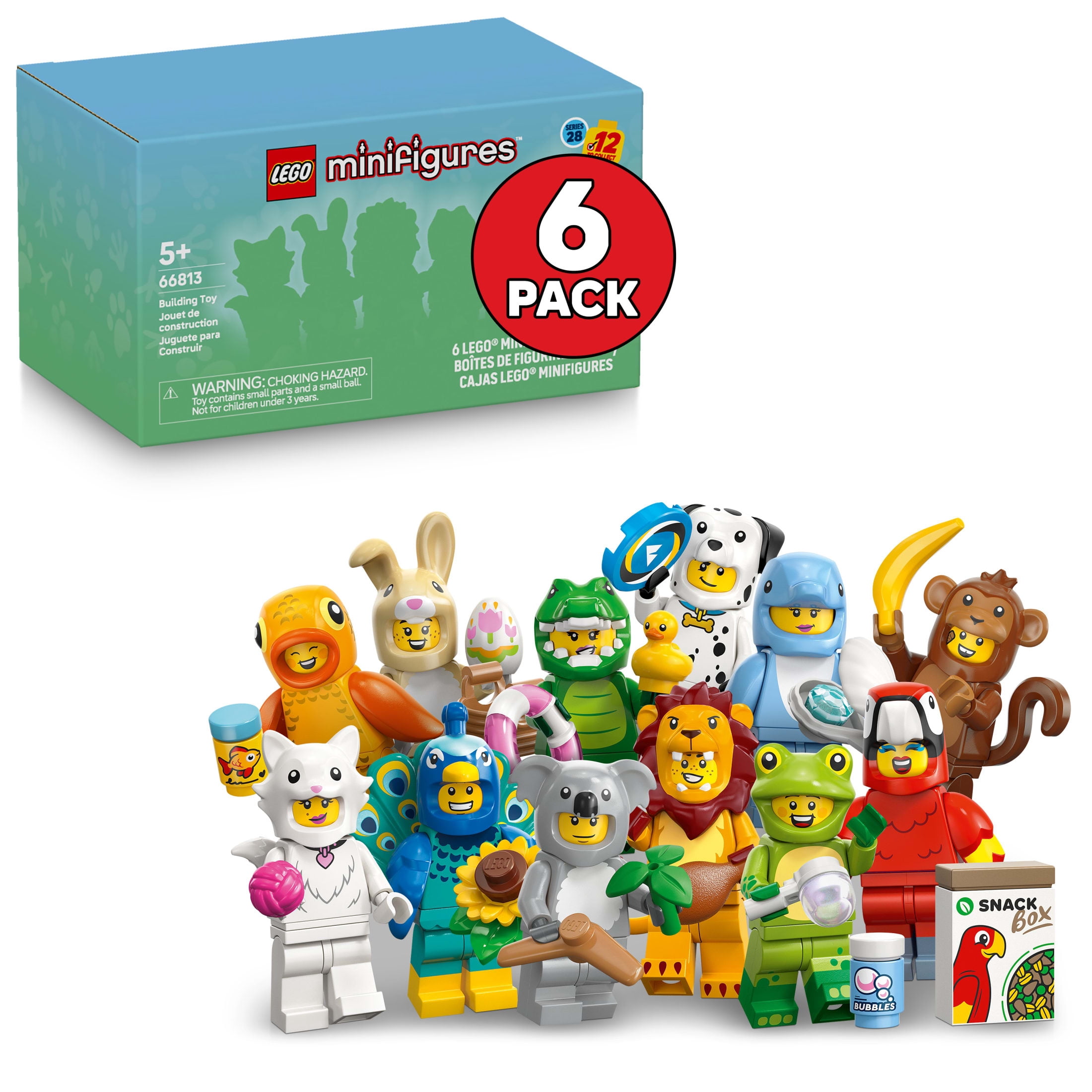 LEGO Minifigures Animal Series 28 6 Pack - Kids Toys in Sealed Mystery Boxes - Animal Themed Figures to Collect - Birthday Party Favors & Gift Idea for Boys & Girls, Ages 5+ - 66813