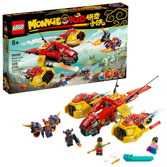 LEGO Monkie Kid: Monkie Kids Cloud Jet 80008 Collectible Aircraft Toy Building Kit, Cool LEGO China Gift for Kids (529 Pieces)