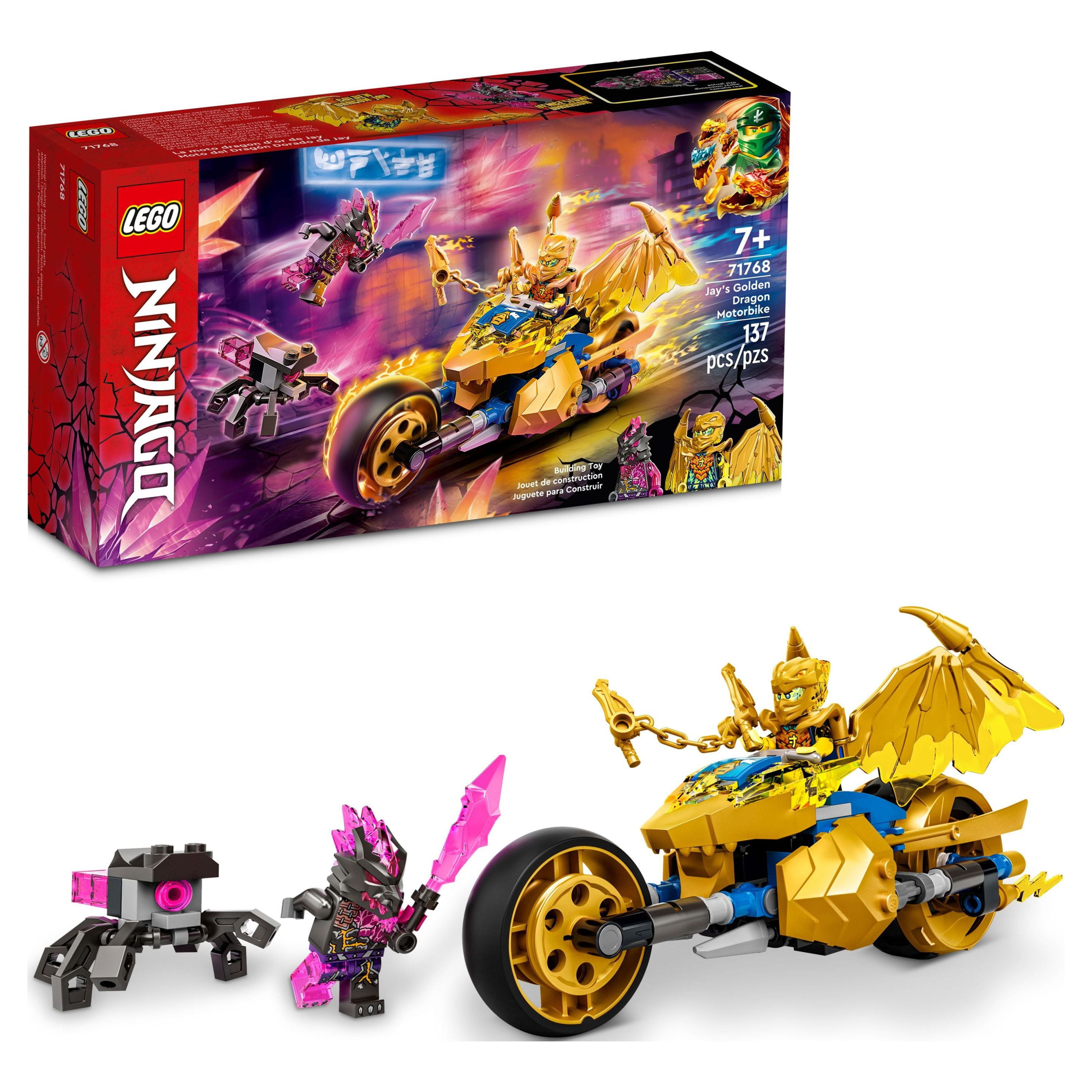 LEGO NINJAGO Jay's Golden Dragon Set, 71768 Toy Motorcycle with Dragon,  Spider Figure and Jay Minifigure, Birthday Gift Idea For Kids Plus 