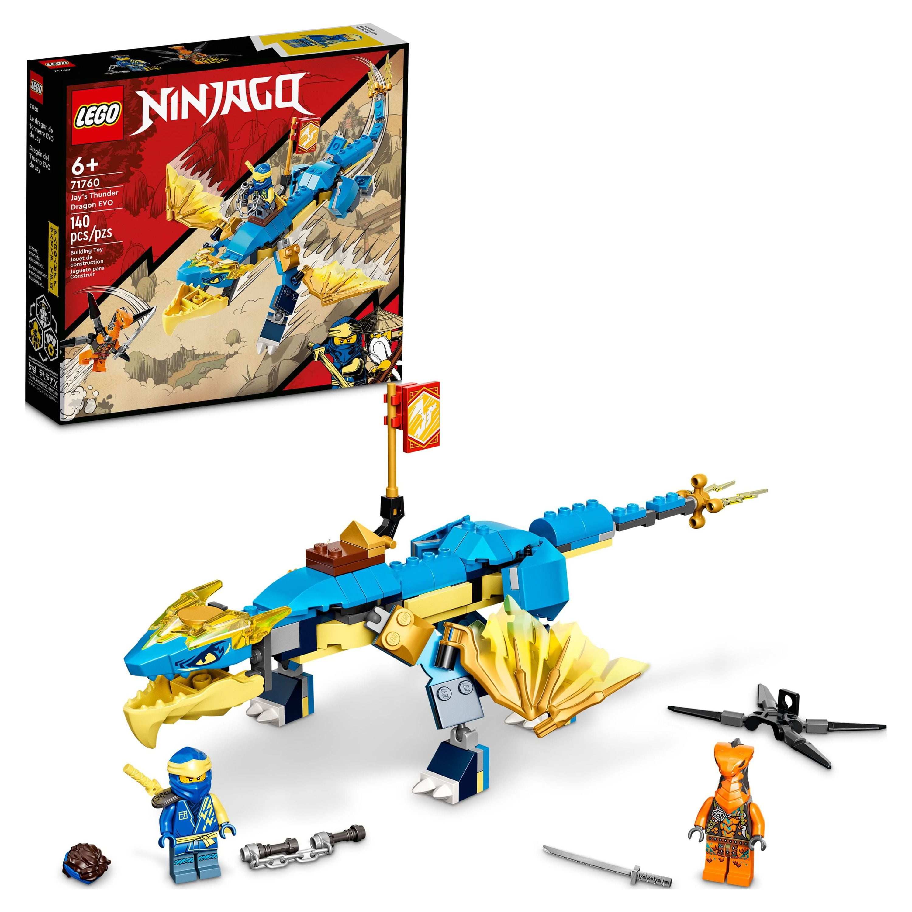 LEGO NINJAGO Jay’s Thunder Dragon EVO 71760 - Toy Figure and Viper Snake  Set with Minifigures, Collectible Speed Mission Banner, Ninja Battle