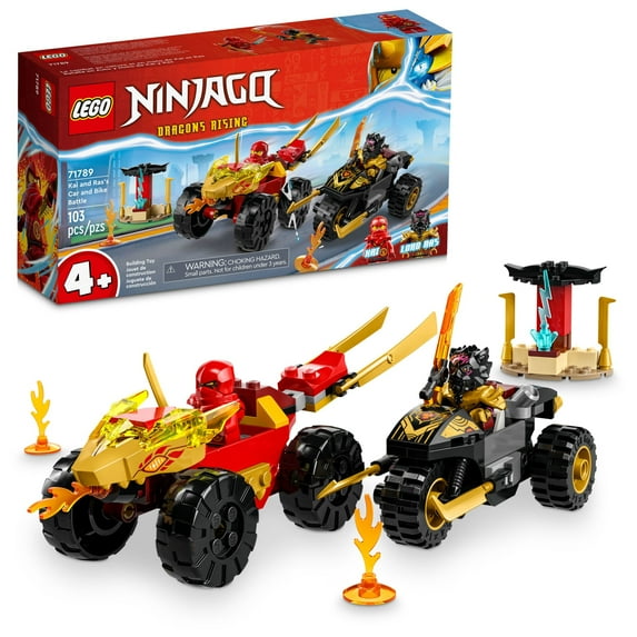 LEGO NINJAGO Kai and Ras’ Car and Bike Battle 71789 Beginner Building Toy Set, Features a Ninja Car Toy and Bike Plus 2 Minifigures, Birthday Gift for Toddlers and Kids Who are Little Ninja Fans