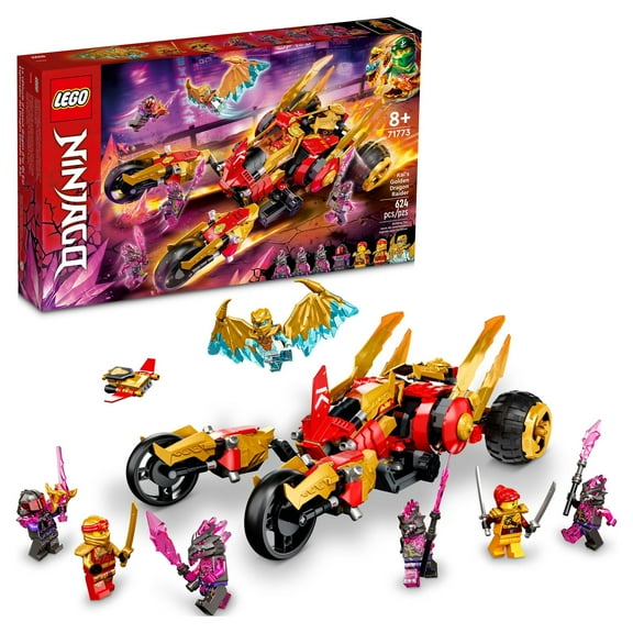 LEGO NINJAGO Kais Golden Dragon Raider Multi-Terrain Car Toy 71773 with Kai and Zane Minifigures, Building Set for Kids Ages 8 Plus