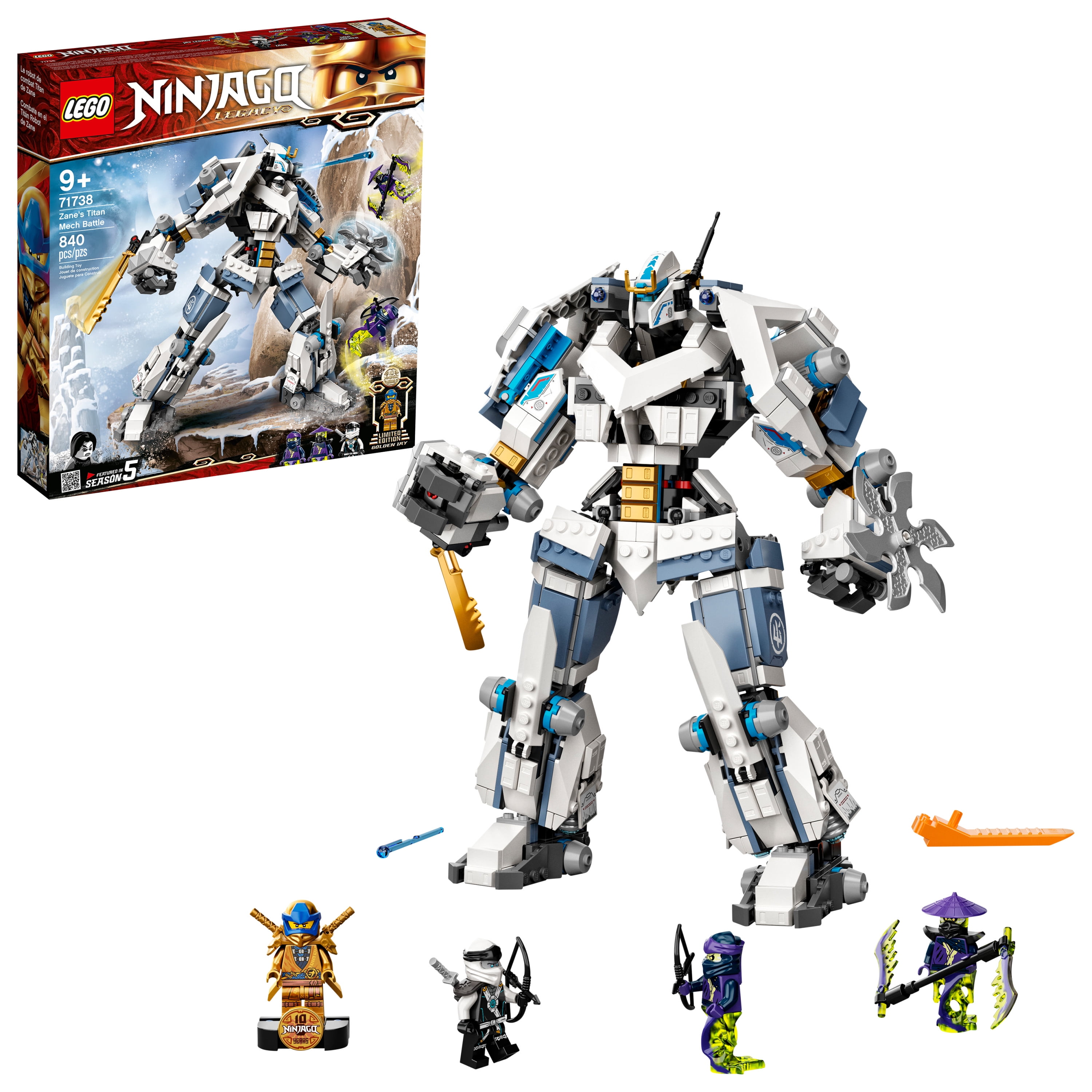 LEGO NINJAGO Legacy Zane's Titan Mech Battle, 71738 Action Figure Ninja Toy with Golden Jay Minifigure and Ghost Warriors, Gifts for Kids, Boys & Girls