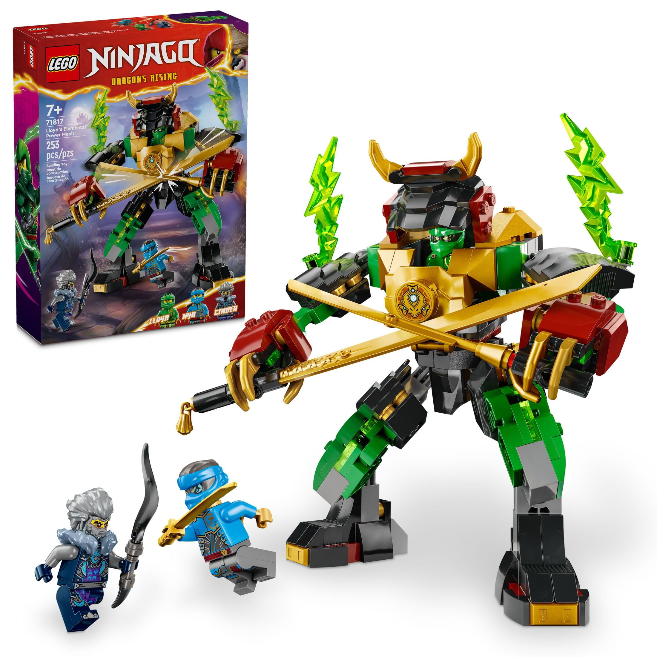 LEGO NINJAGO Lloyd s Elemental Power Mech Customizable Battle Toy with 3 Ninja Action Figures Adventure Playset for Boys and Girls Ninja Gift Idea for Kids Ages 7 and Up 71817 Walmart