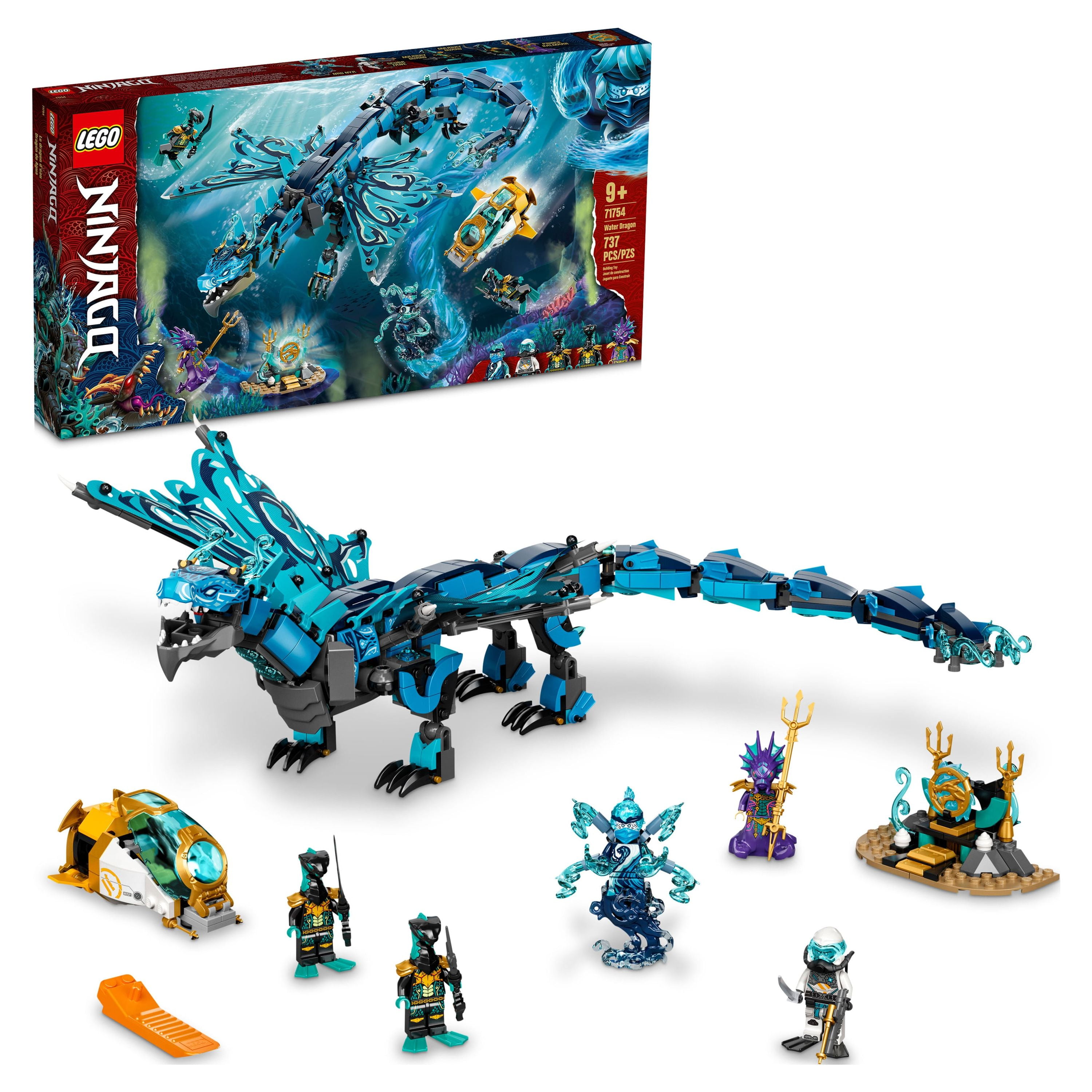 LEGO NINJAGO Water Dragon Toy, 71754 Building Set with 5 Minifigures and  Weapons, Ninja Gifts for 9 Plus Years Old Kids, Boys & Girls