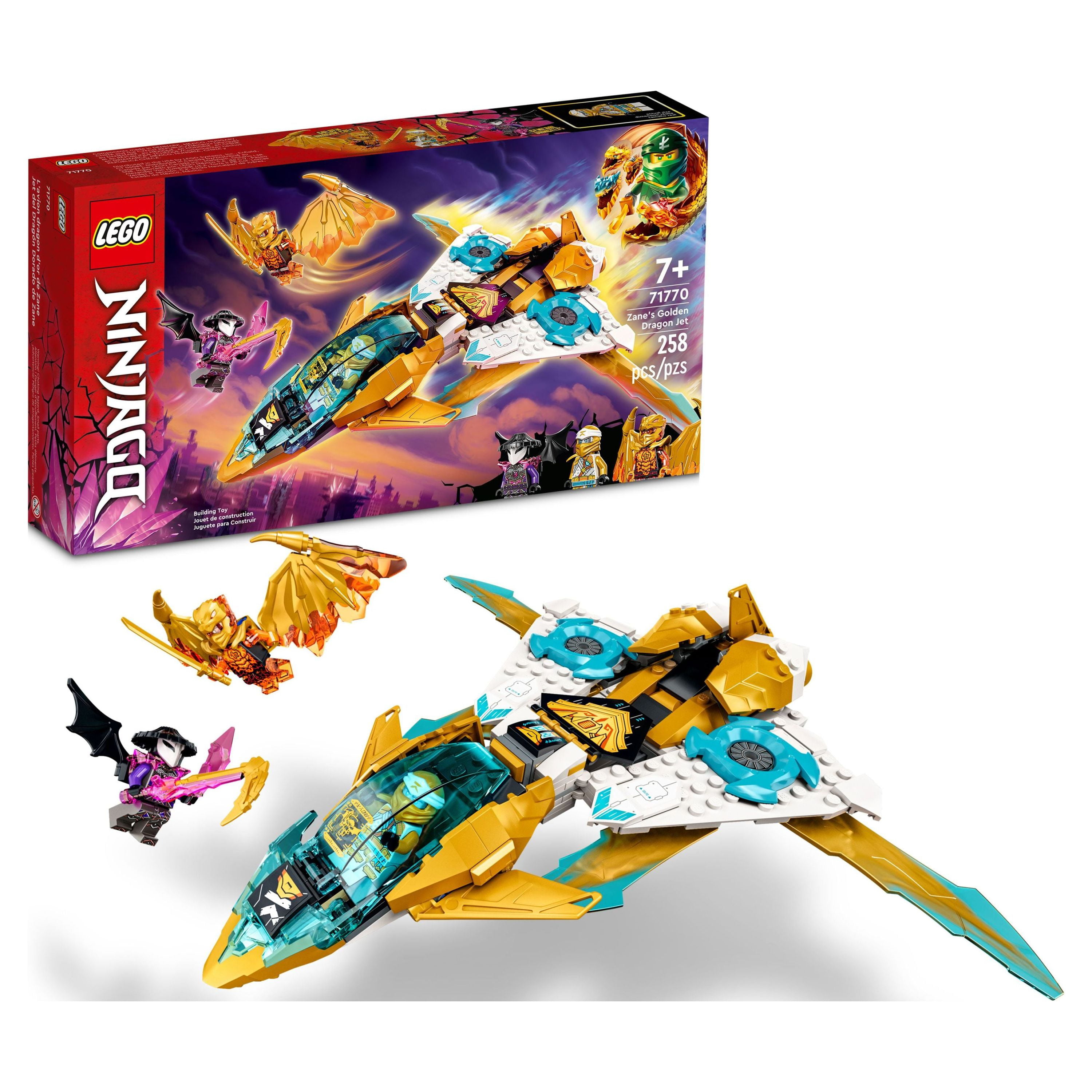 LEGO NINJAGO Zane's Golden Dragon Jet, 71770 Toy Plane Set, Birthday Gift  Idea for Kids, Boys and Girls 7 Plus Years Old with Cole & Zane Minifigures  