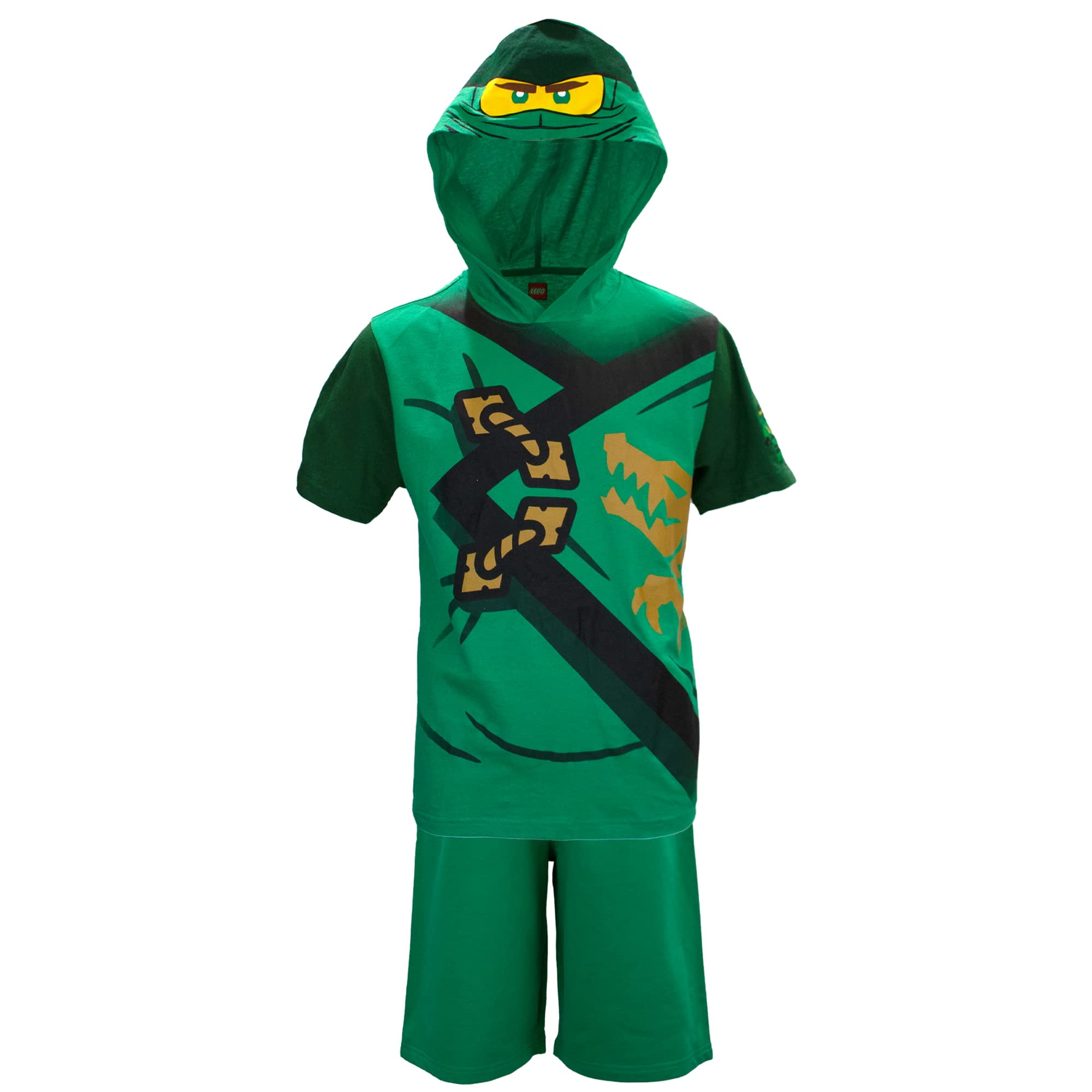 LEGO Ninjago Boys Ninjago Set with Green Shorts and Matching Lloyd cosplay  Hooded T-Shirt, Size 10/12