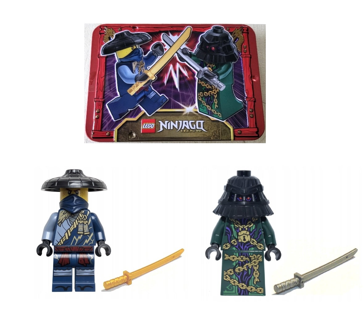 LEGO Ninjago Dragons Rising Jay vs Zarkt Minifigures in Collectible Metal Tin