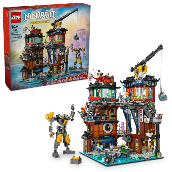 LEGO NINJAGO City Workshops Building Toy - Ninja Set for Boys & Girls, Ages 14+ - Gift for Teens - Includes 10 Minifigures and a Mech - For Play and Display - 71837