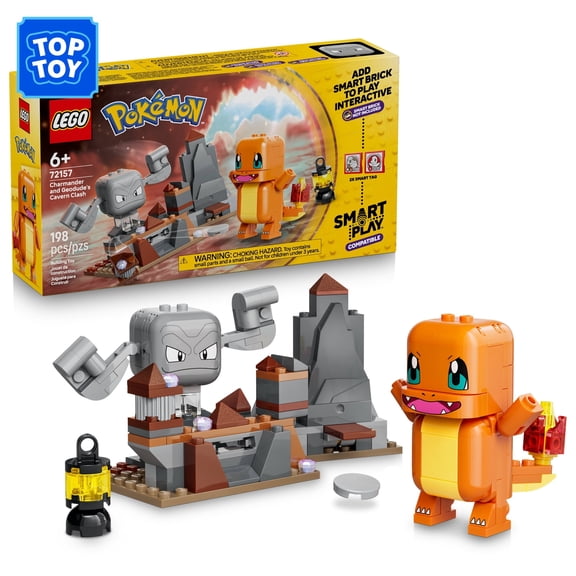 LEGO Pokémon SMART Play: Charmander and Geodude's Cavern Clash - Compatible Set with 2 SMART Tags and 2 Pokémon Figures - Interactive Building Toy - Gift for Boys and Girls, Ages 6+ - 72157