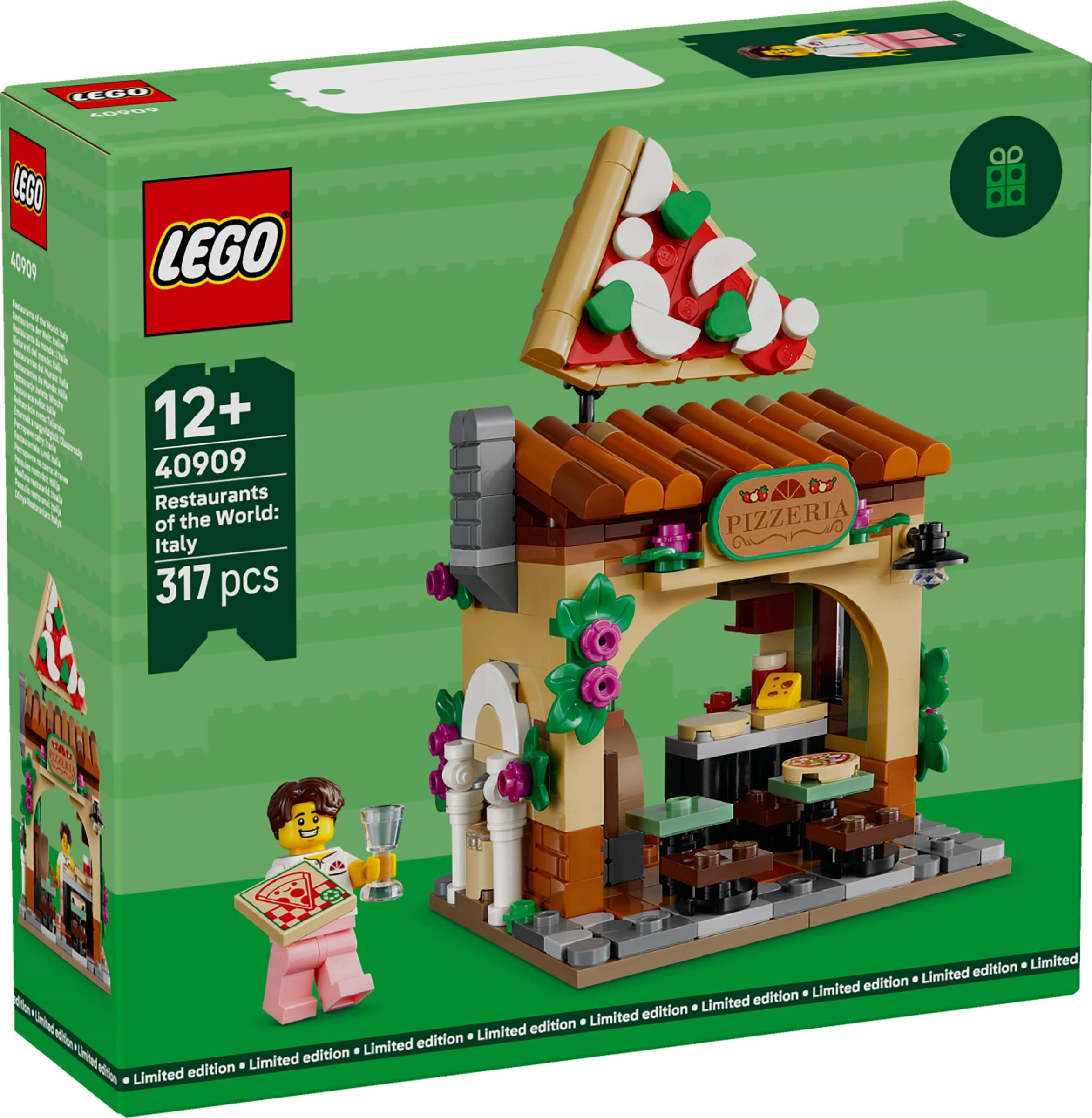 LEGO Restaurants of the World: Italy  317-Piece Italian Restaurant Building Set with Pizza Oven, Fountain & Minifigure, Collectible Food-Themed Decor, Gift for Teens and Food Lovers  40909