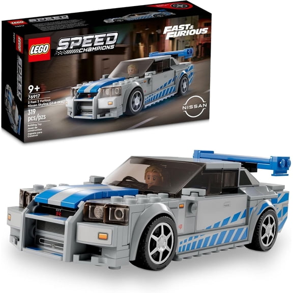 LEGO Speed Champions 2 Fast 2 Furious Nissan Skyline GT-R R34 Race Car Toy Model Building Kit Collectible with Racer Minifigure 2023 Set for Kids Boys and Girls Ages 9 and Up 76917