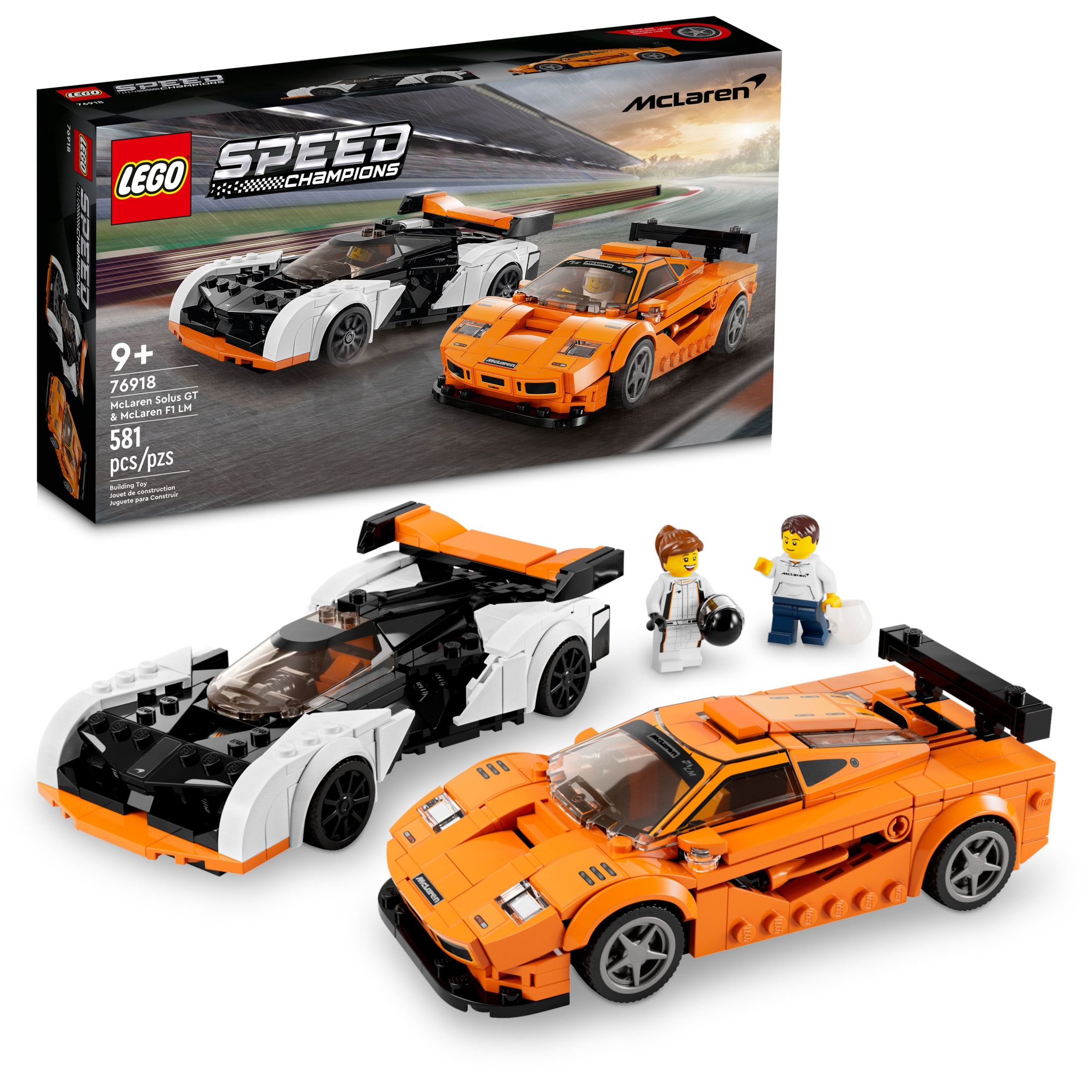 LEGO Speed Champions McLaren Solus GT & McLaren F1 LM 76918 , Featuring 2 Iconic Race Car Toys, Hypercar Model Building Kit, Collectible 2023 Set, Great Kid-Friendly Gift for Boys and Girls Ages 9+ - image 1 of 9