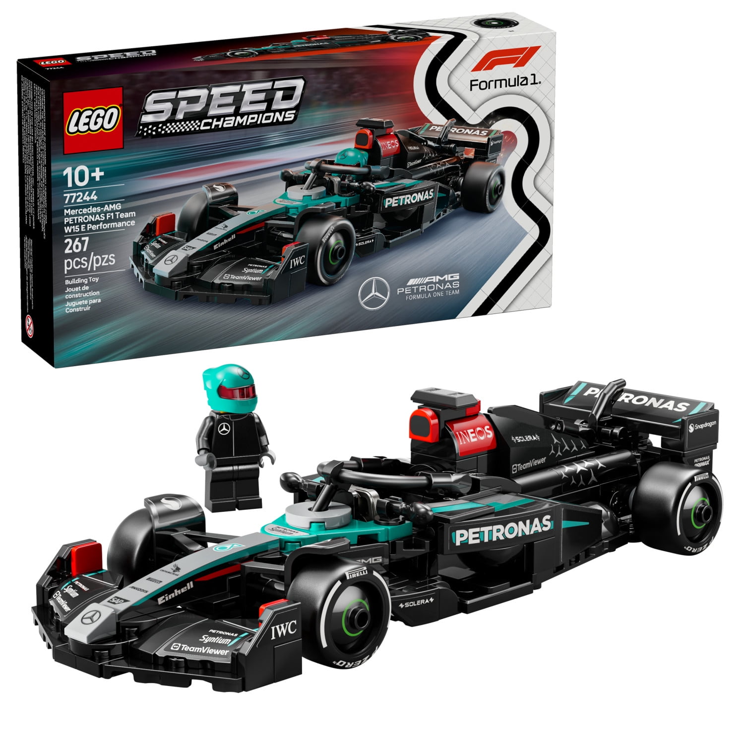 LEGO Speed Champions Mercedes-AMG F1 W15 Race Car Toys - Building Set For Kids, Boys & Girls, Ages 10+ - Toy Cars for F1 Fans - Gift Ideas for Birthdays - 77244