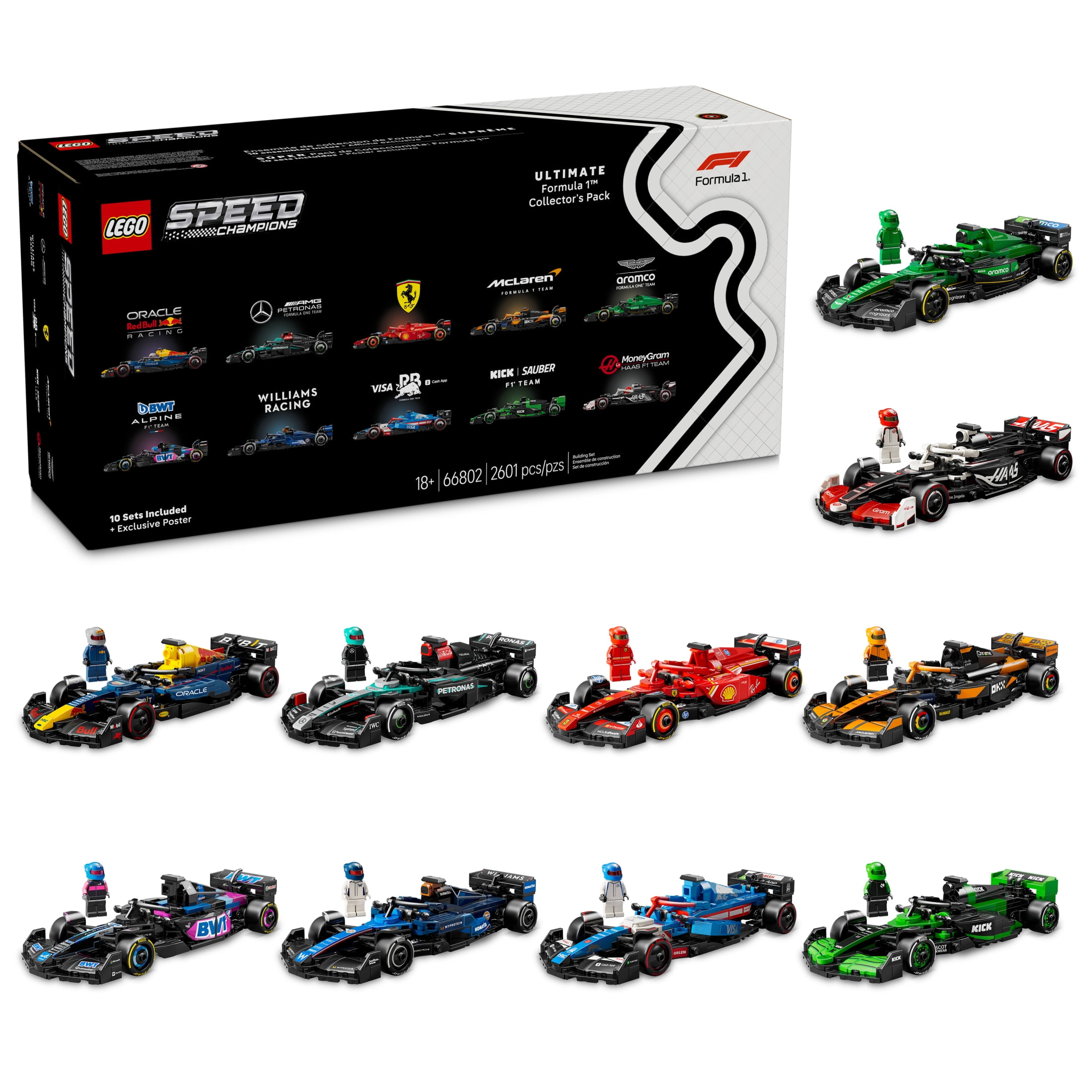 LEGO Speed Champions Ultimate Formula 1 Collector's Pack - Contains 10 Sets in 1 - Includes Exclusive Poster - Collectible F1 Model Car Kit - Gift for Race Car Fans - 66802
