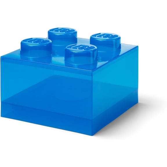 Room Copenhagen LEGO Stackable Plastic 4 Knob 5.7L Storage Box with Top Lid, Translucent Blue