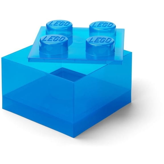 LEGO 4-Knob Translucent Stackable Storage Brick Toy Box with Lid, Blue